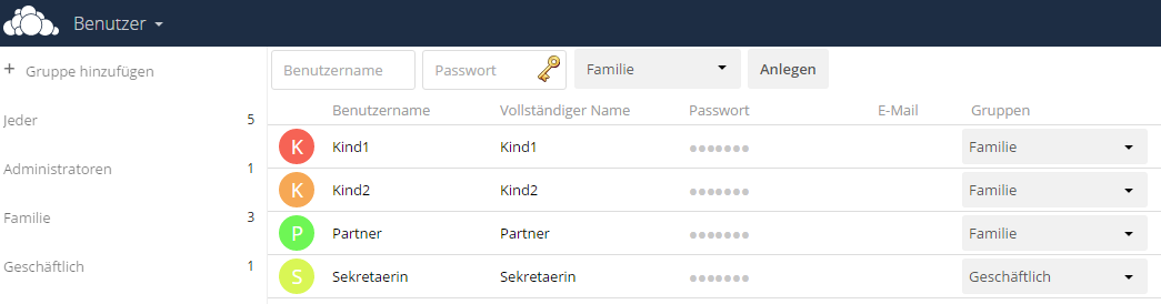 Owncloud Benutzer und Gruppen anlegen
