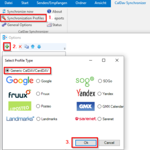 Synchronisierungsprofil in Outlook CalDAV Synchronizer anlegen Step 1