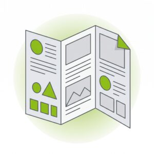 Icon Printdesign: aufgeklappter Flyer mit Text- und Bildflächen