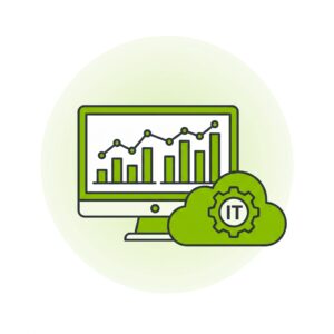 Icon IT-Projekte: Monitor mit Diagramm und Cloud mit Zahnrad